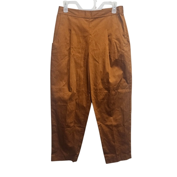 Rebecca‎ Taylor Women's Rust Orange High Rise Cropped Pleated Pants Size 6 - Picture 2 of 8